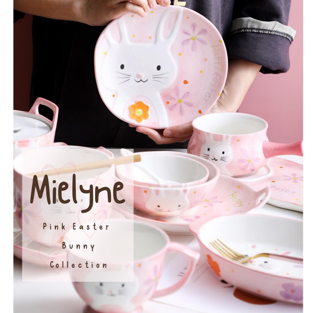 Koleksi Piring Keramik Kelinci Pink - Piring Makan Anak - Hampers Ulangtahun - Piring Cantik