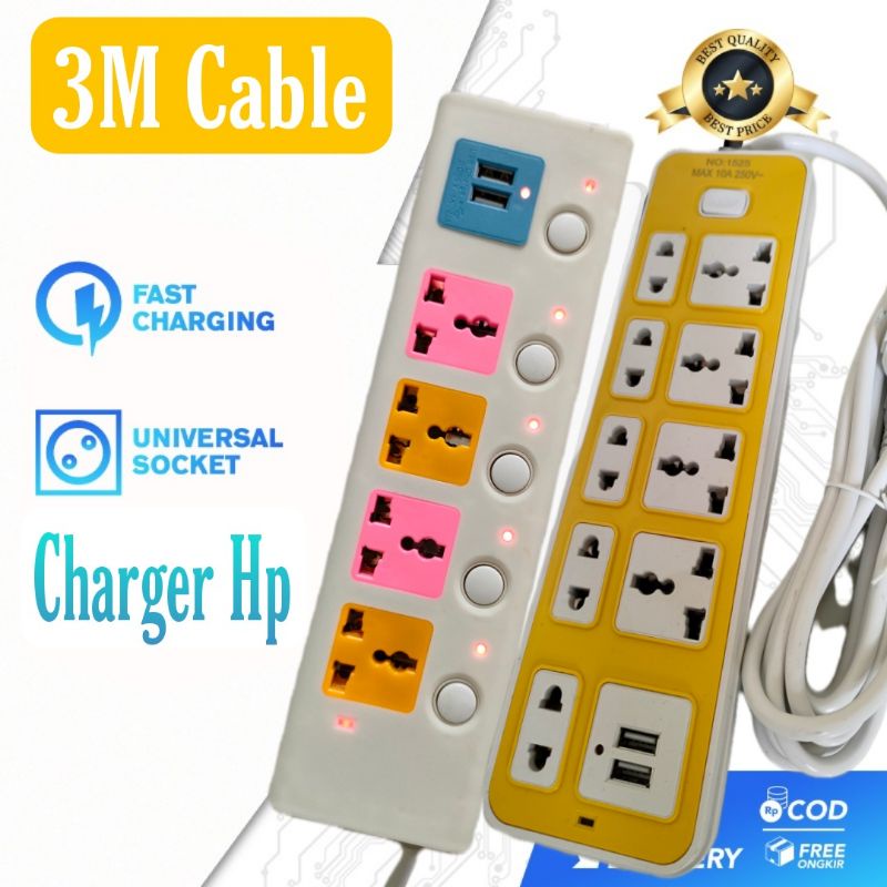 Power Strip usb. 4universal outlets +2USB/Stop kontak multi fungsi