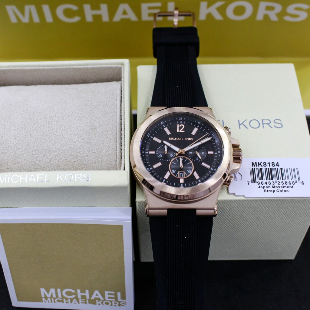 termurah d=47mm, Michael Kors MK 8184 Original , stainless steel Rosegold case, black rubber