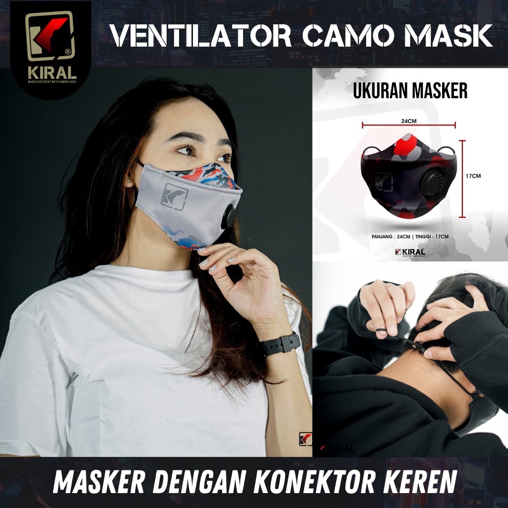 Masker Kain Duckbill 3 Ply Ventilator Filter New Camo Mask Kawat Hidung Tactical Tali Tebal Konektor