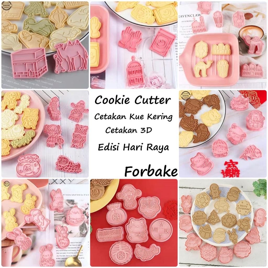 Cookie Cutter 3D Set Cetakan Cookies Lebaran Idul Fitri Christmas Hari Raya Natal Xmas Motif Animal Onta Kelinci Ikan Barongsai Santa Claus Cookies Kue Kering