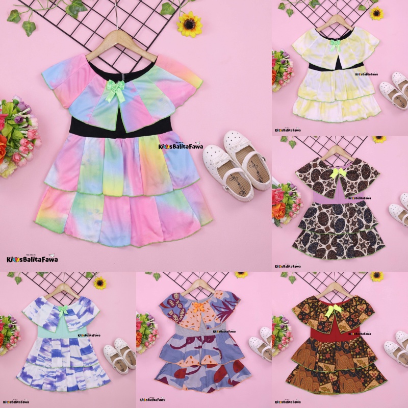 Dress Arumi size 1-2 Tahun / Baju Kensi Cewek Katun Adem Gaun Pesta Dres Cape Anak Perempuan Murah