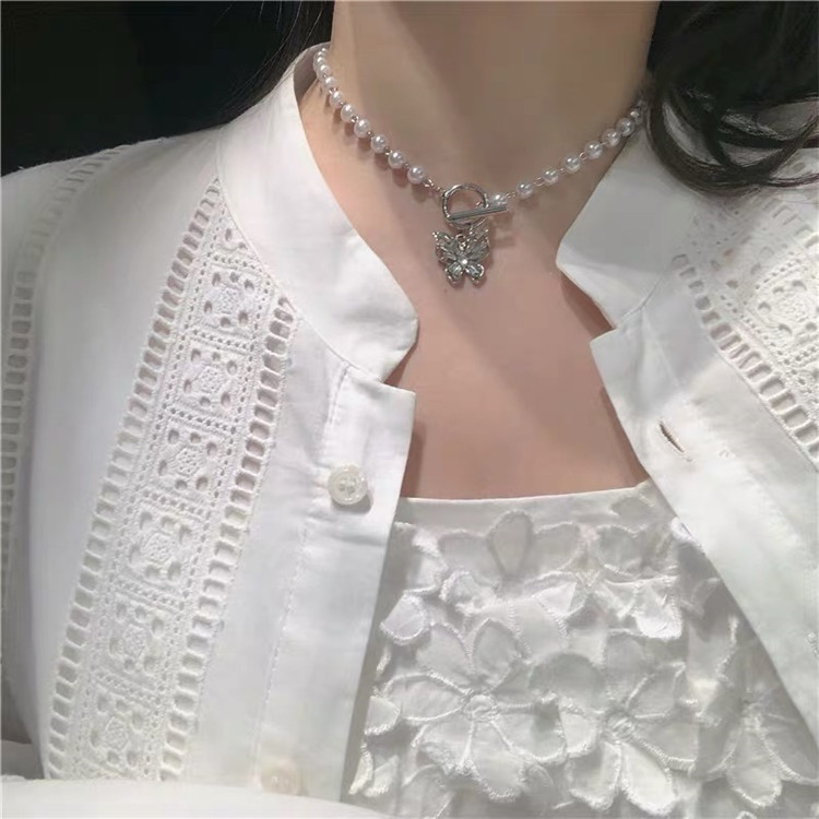 BUTTERFLY Kalung Choker Rantai Dengan Liontin Kupu-Kupu+Mutiara Gaya Korea Untuk Wanita 2020