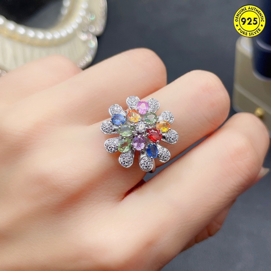 Cincin Model Terbuka Aksen Batu Sapphire Warna-Warni