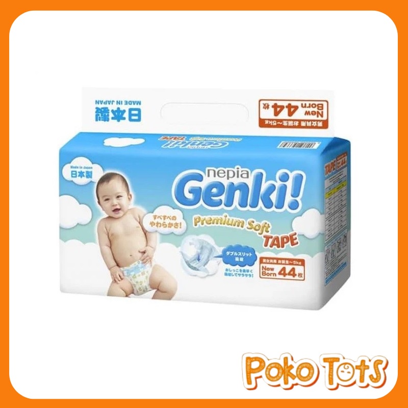 Nepia Genki NB44 Premium Soft Diapers Tape Size Newborn NB Isi 44