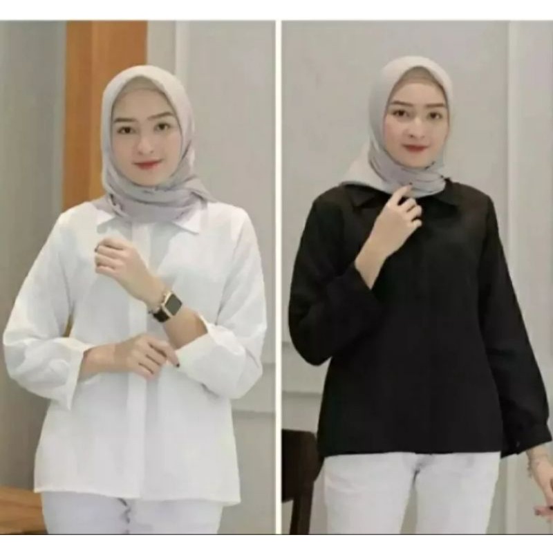 Kemeja Kerja Wanita Putih Formal Polos Lengan Panjang