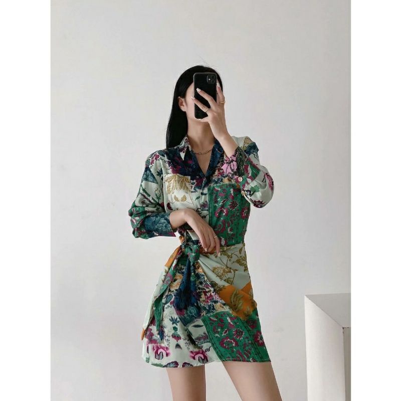 Dress casual import LightBlue Tropical korea style biru muda
