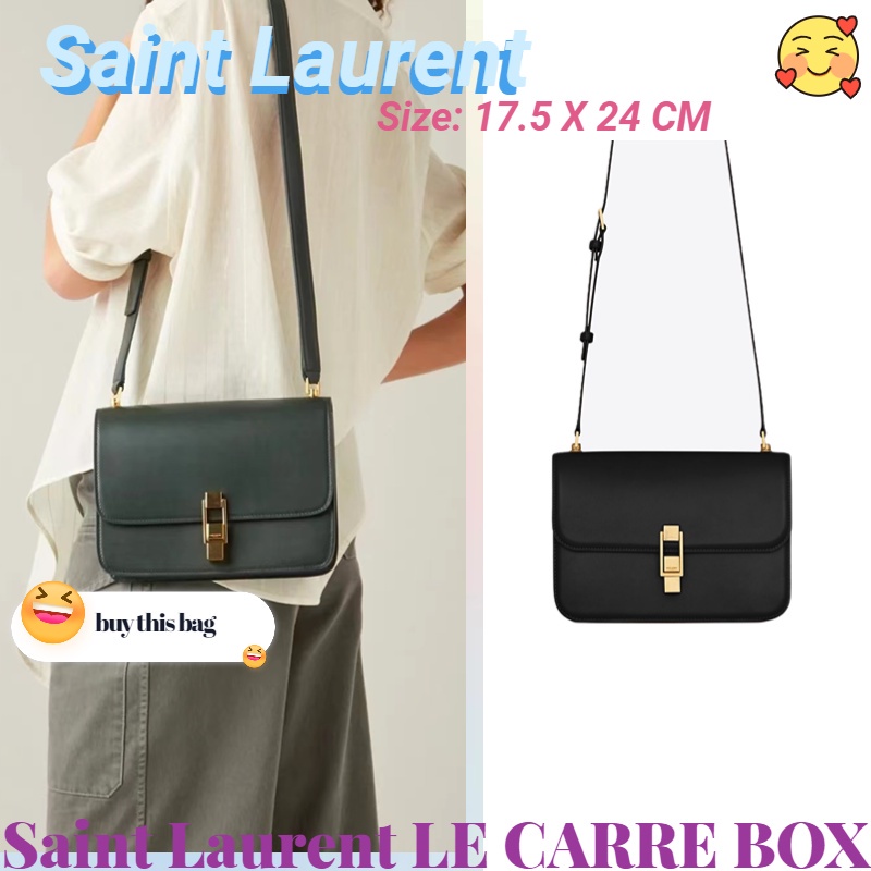 Tas bahu kulit Saint Laurent ysl LE CARRE BOX/tas wanita/tas selempang/tas hitam