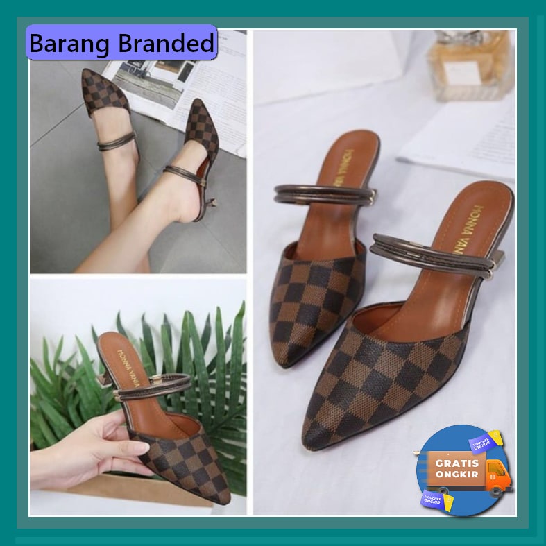 Sepatu Heel Wanita Big Heel Sepatu Hak Import Sepatu High Heals V EH201 High Lv Kotak F06 Coklat -