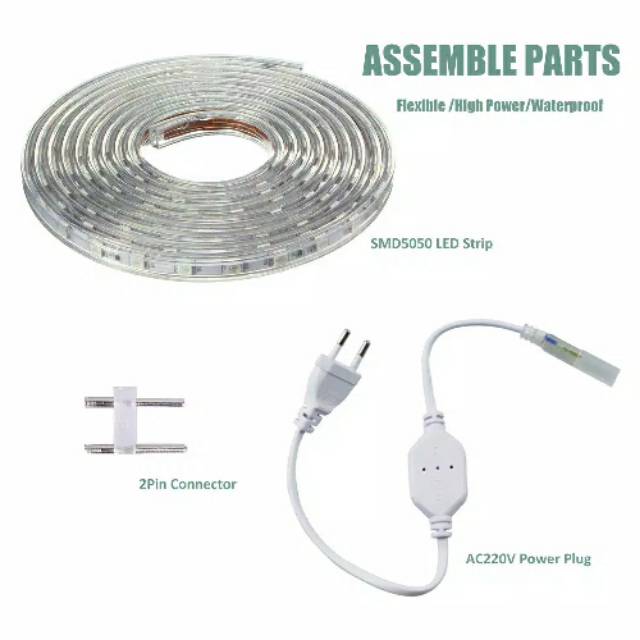 Lampu Led Strip Panjang 2 Meter Plus Adaptor / KabelKonektor / Ungu, Semu kuning, Biru, Putih, Merah