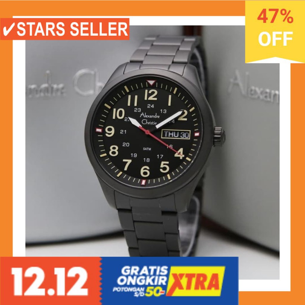 JAM TANGAN GROSIR MURAH LELAKI ANTI KARAT AIR LAKI / ALEXANDRE CHRISTIE AC 6539 PRIA ORIGINAL