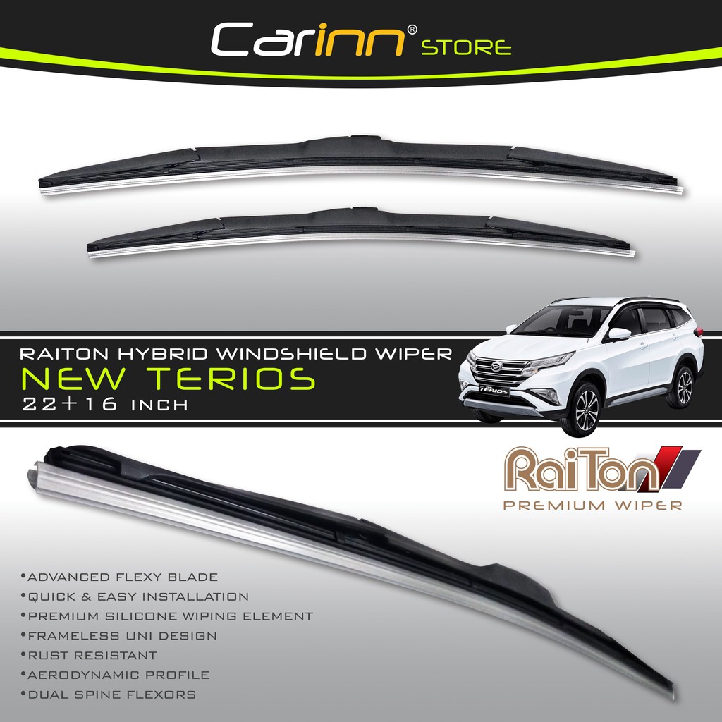 Raiton Sepasang Wiper Hybrid Kaca Depan Mobil Daihatsu Terios/Toyota Rush 2017-Now 22" & 16" -2 Buah