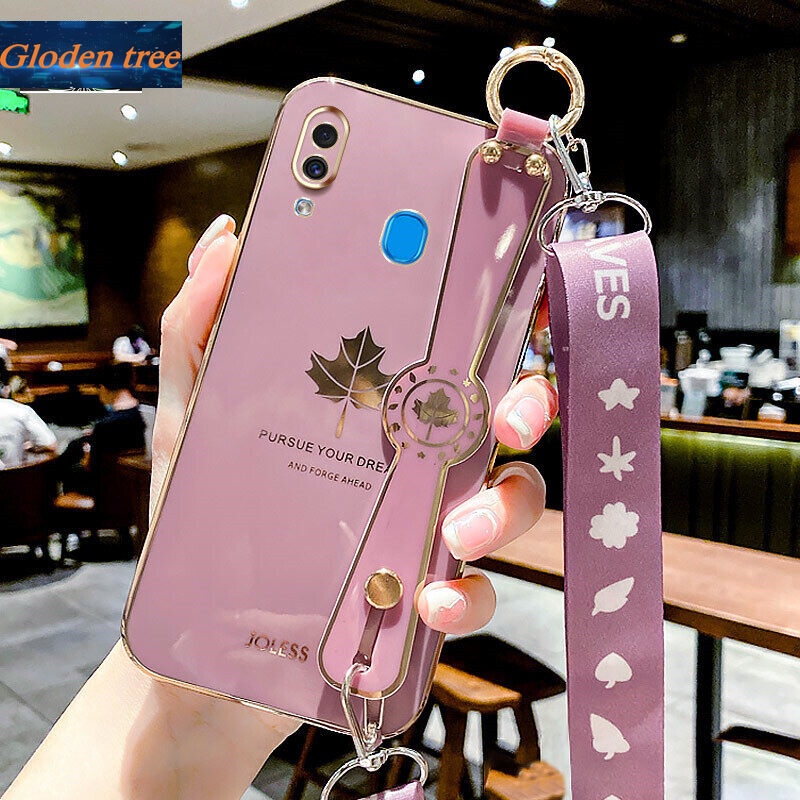 Case Motif Daun Maple Dengan lanyard Untuk Samsung Galaxy A30 A20