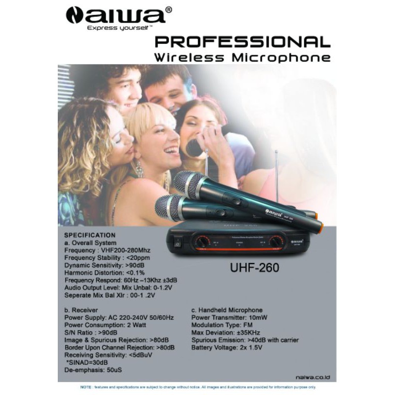 AIWA UHF 260 MICROPHONE WIRELESS DOUBLE MIC 2 MIK MIKROFON AIWA UHF260