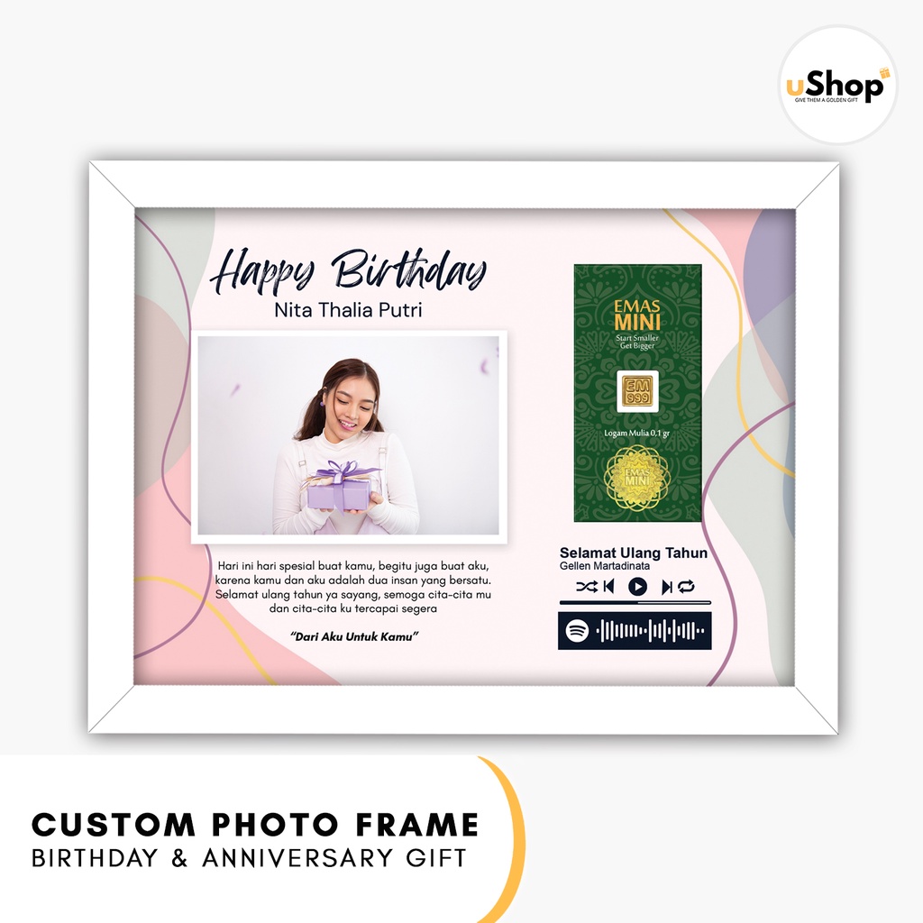 Custom Photo Frame Hadiah Special Birthday Series Dengan lagu Spotify