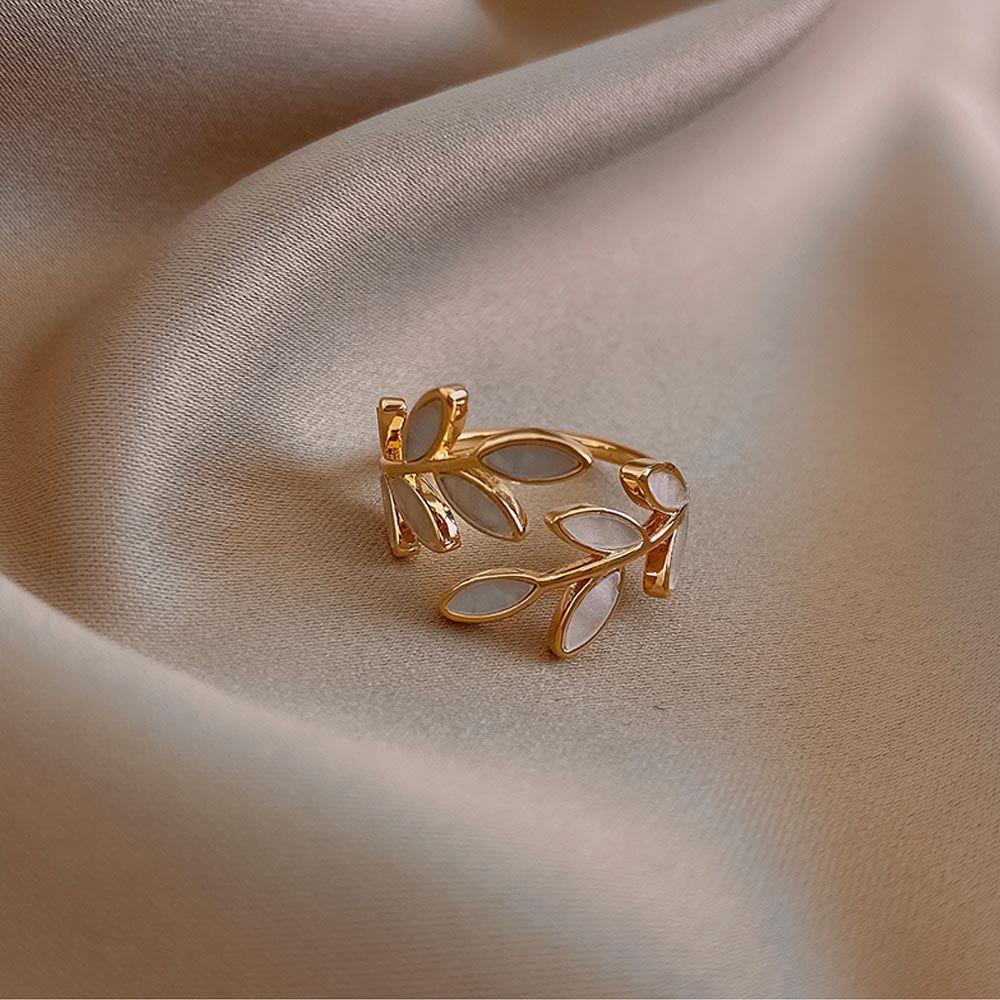 Mxbeauty Wanita Pembukaan Cincin Trendi Pernikahan Untuk Gadis Elegan Temperamen Vintage Daun