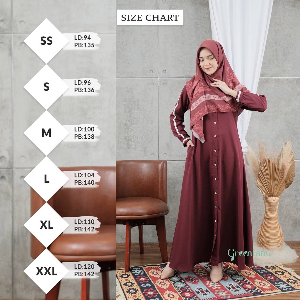 Greenism Gamis Khayla Quality Premium Syari'i Long Dress Gamis Rose Crepe