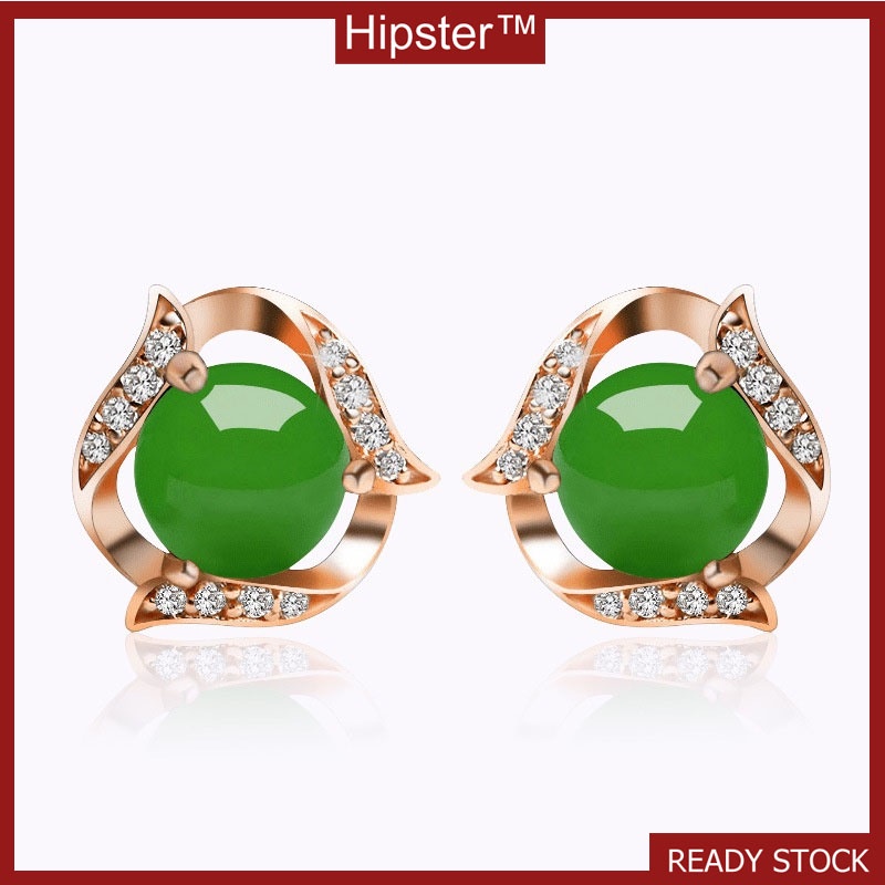 Elegant and Ethnic Style Fashion Diamond Green Agate Earrings