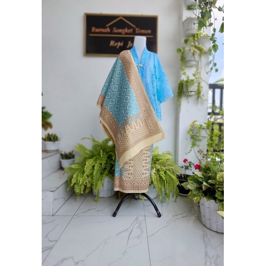 Songket Palembang Tembaga bunga biru