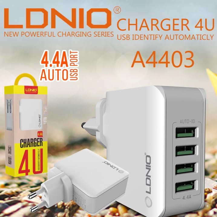 Adaptor Charger LDNIO A4403 4USB Auto ID Charger 4.4A