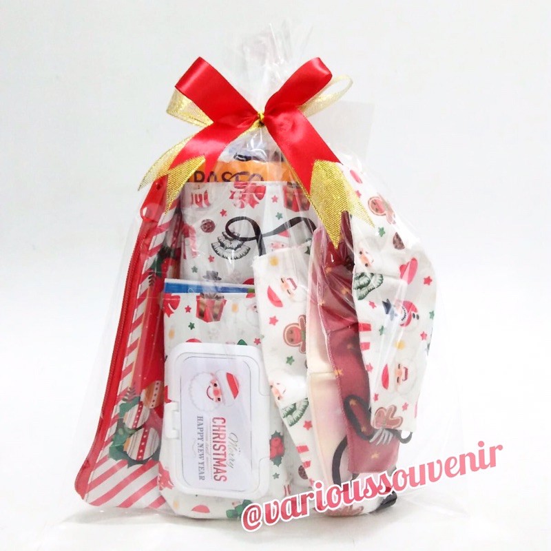 Hampers Imlek Natal Christmas Lebaran New Normal isi Tas pouch tissue 3 in 1 + isi + Masker + Case