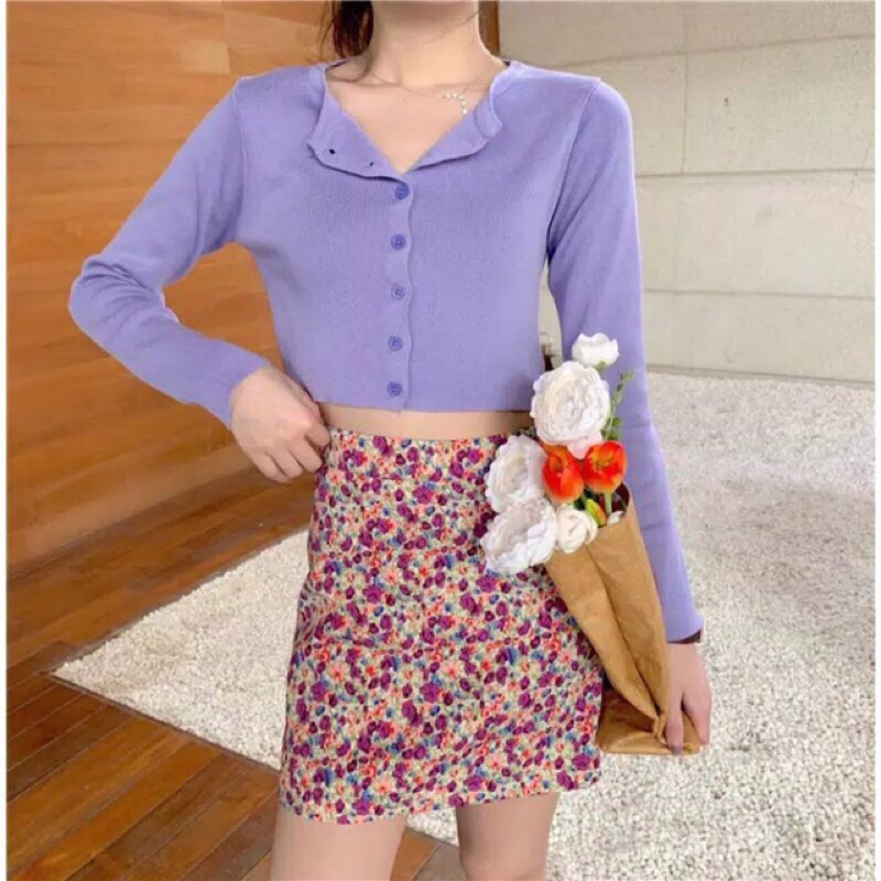 BAILEY CARDI RAJUT / ANGEL BOTON SKIRT / CARDIGAN CROP TOP-Ungu Lilac