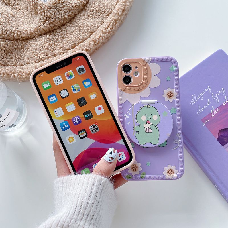 Cute Dinosaur Mirror Soft Case OPPO A9 A5 A31 A53 A33 2020 A83 A3S C1 A7 A5S A12 A11K F9 A52 A92 A57 A39 A15 A15S A16 A54 A74 VIVO Y91 Y93 Y95 Y91C Y11 Y12i Y12 Y15 Y17 Y19 S1 Pro Y83 Y81 Y50 Y30 Y30i Y20 Y20S Y12S-5