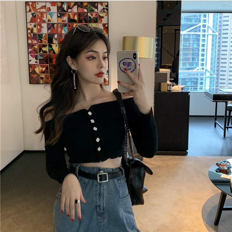 MOOGU ♡ Cropped Top Off Shoulder Sexy Casual Wanita Atasan Fashion