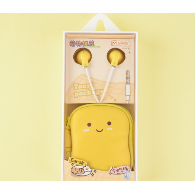 [E-263] Set Earphone Tema TOAST PACKAGE / Headset Karakter Roti Lucu / Wadah Earphone Resleting Tebal Motif Bread Roti Imut