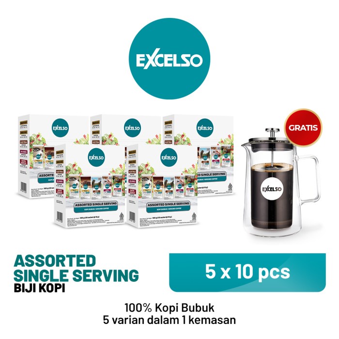 

[BISA COD] EXCELSO Assorted 5 Folding Box (10x10gr) FREE COFFEE PRESS