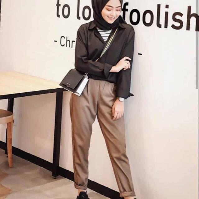 BAGGY PANTS XXL - celana wanita kasual kantor big size american drill