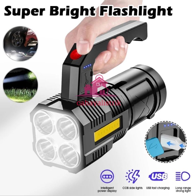 Senter LED Super Terang 30W Rechargeable +cob Senter Led Jarak Jauh+cob