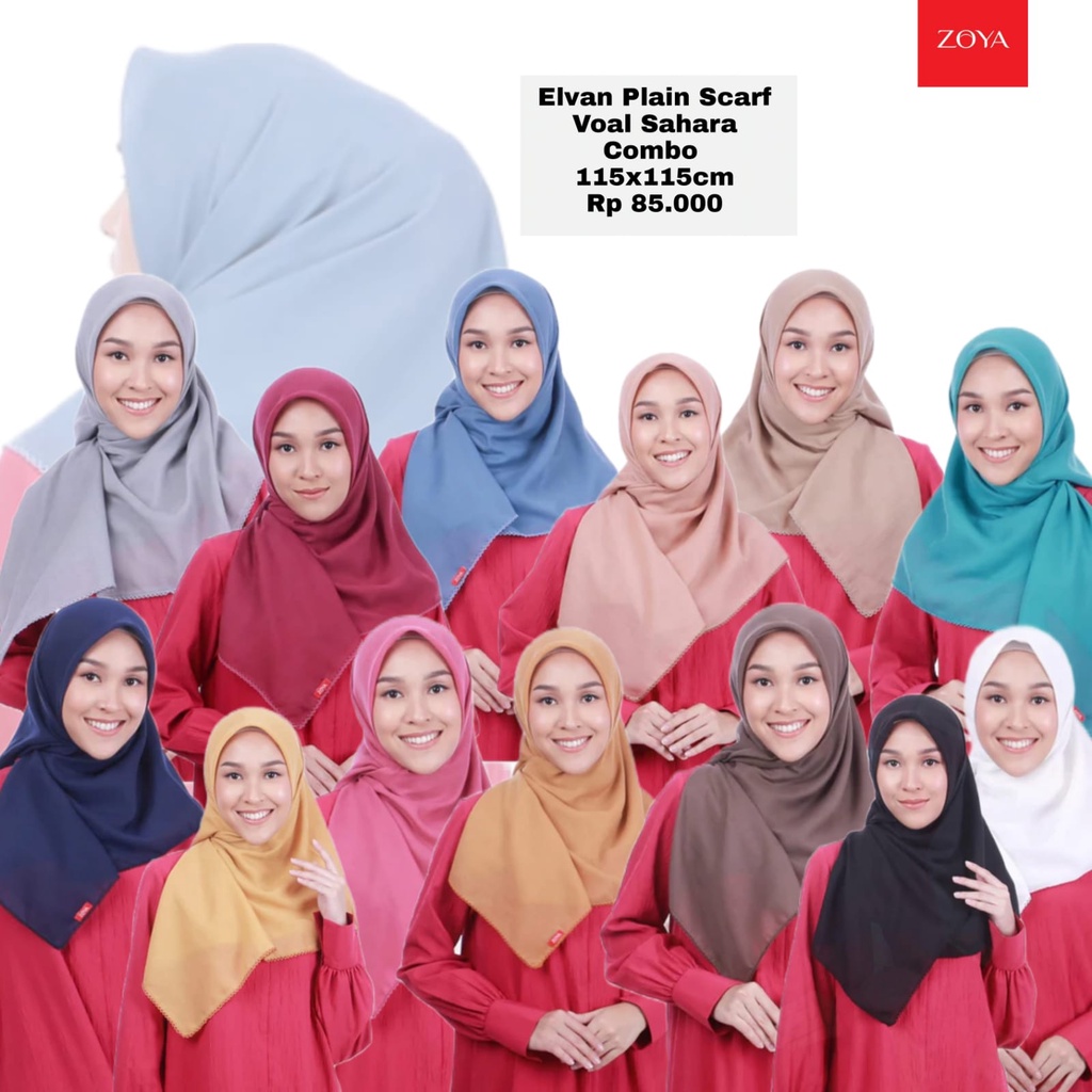 Elvan scarf hijab kerudung segiempat polos zoya