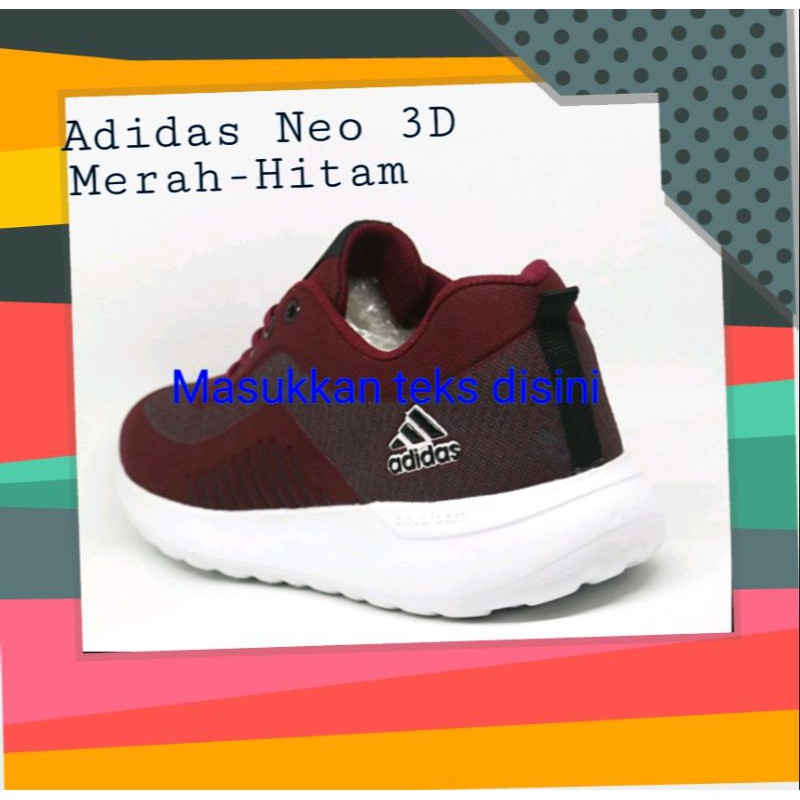 Sepatu Olahraga Adidas Neo 3D Merah-Hitam Gym -Casual Santai Pria/Wanita