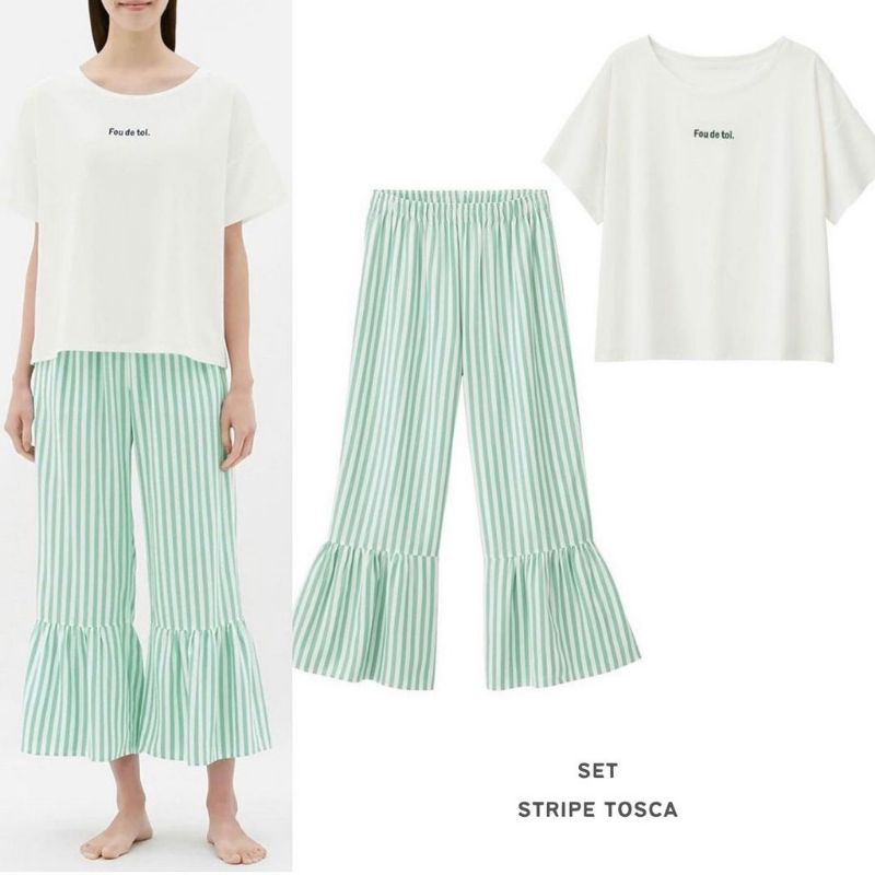 ( 1 Set ) Uniqlo UNQ Fou De Toi Pajamas Set - Baju Tidur - Baju Rumah - Piyama Wanita Set Original B