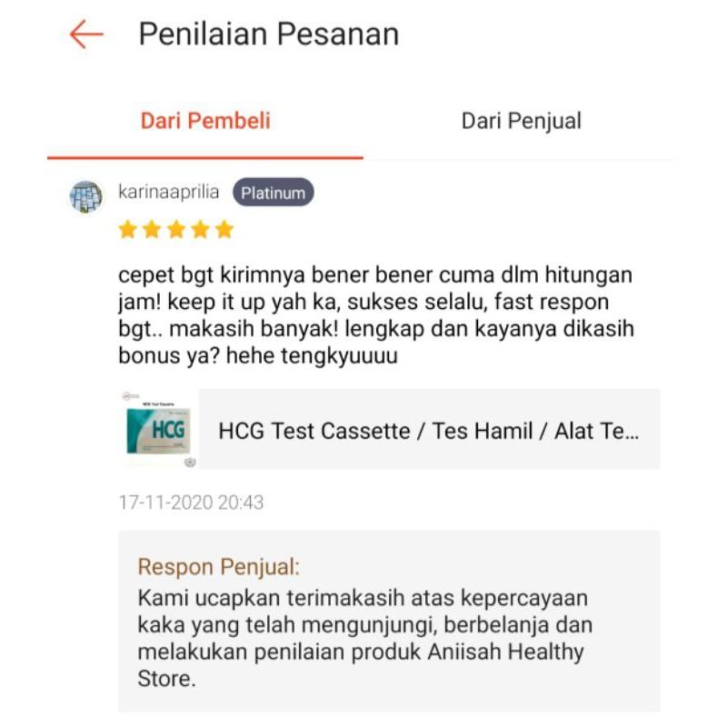 HCG Test Cassette / Tes Hamil / Alat Tes Kehamilan Wanita / Testpack