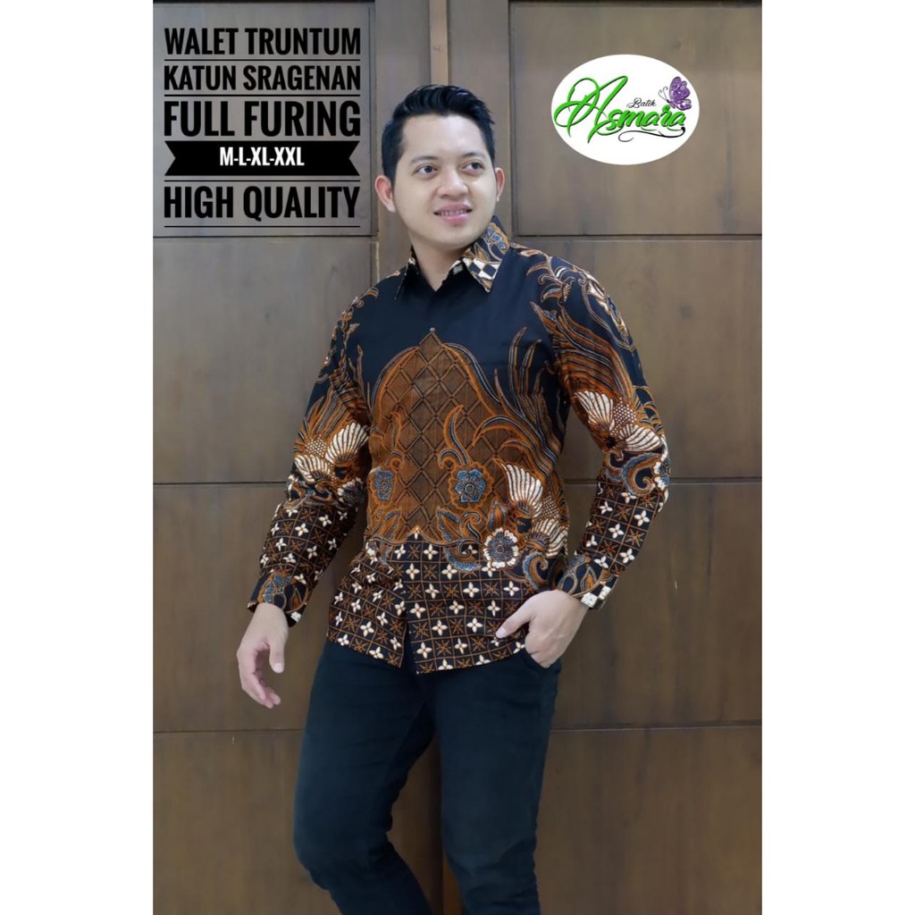 Batik Pria WALET TRUNTUM Kemeja Full Furing Bahan Katun Sragenan