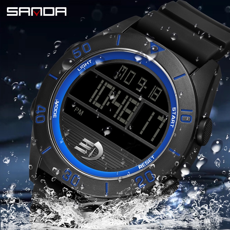 SANDA 6085 Jam Tangan Pria Digital Sport EL Backlight Tali Rubber Anti air WATCHKITE WKOS