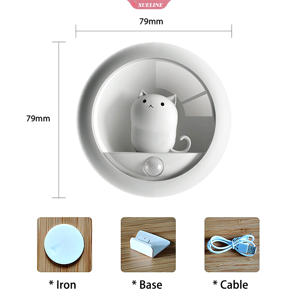 Lampu Malam LED Bentuk Kucing Dengan Sensor Gerak PIR USB Rechargeable Untuk Dekorasi