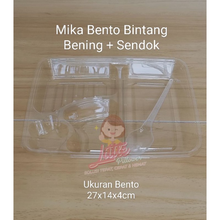 (ISI 25) 4s Ben+sendok / Mika Bento Sekat 4 Bening + Sendok Makan Bening / Tray bento sekat 4 transparan clear