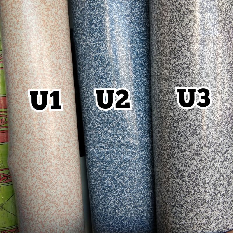 Perlak lantai lebar 2m meteran murah karpet vinyl finil bintik polos abu pink biru beras kutah kayu 