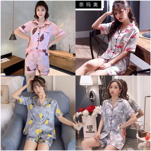 Piyama satin import / baju tidur wanita / piyama ice silk sutera-4