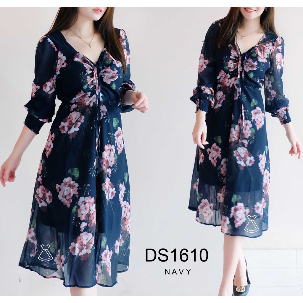 DS1610 - DRESS CASUAL WANITA BASIC FLOWER COMFY PASTEL KOREAN LOOK