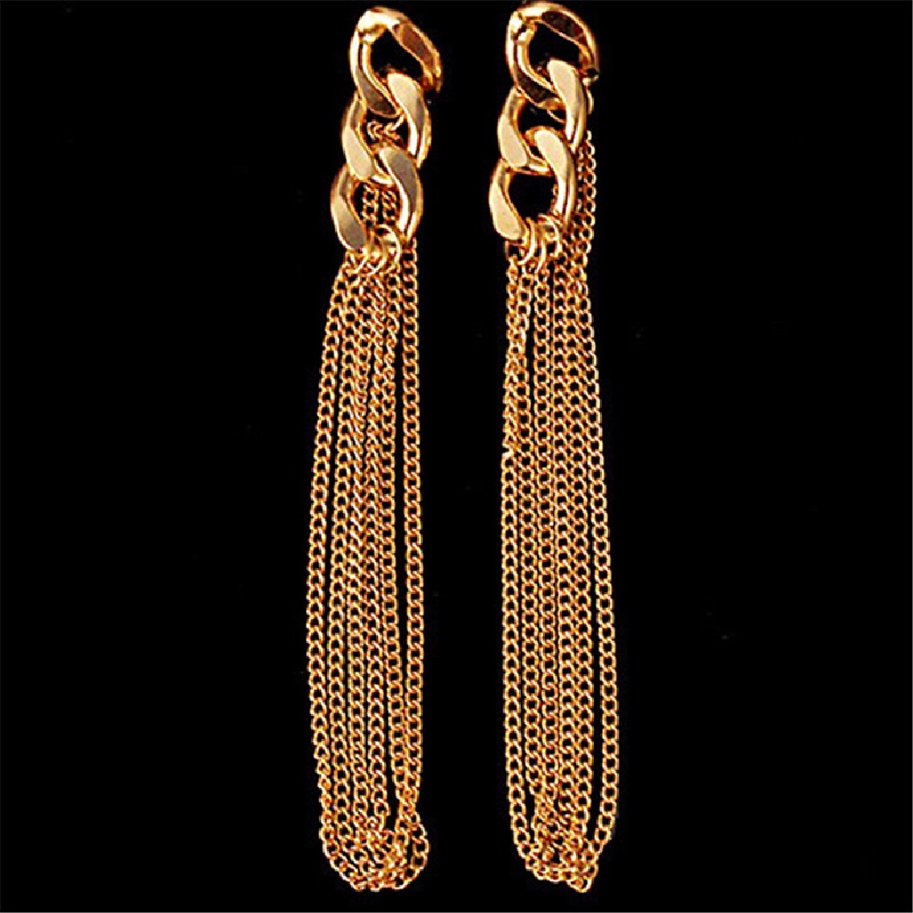 (AdornmentNo1) Anting Tusuk Gantung Rantai Rumbai Panjang Warna Emas Untuk Wanita
