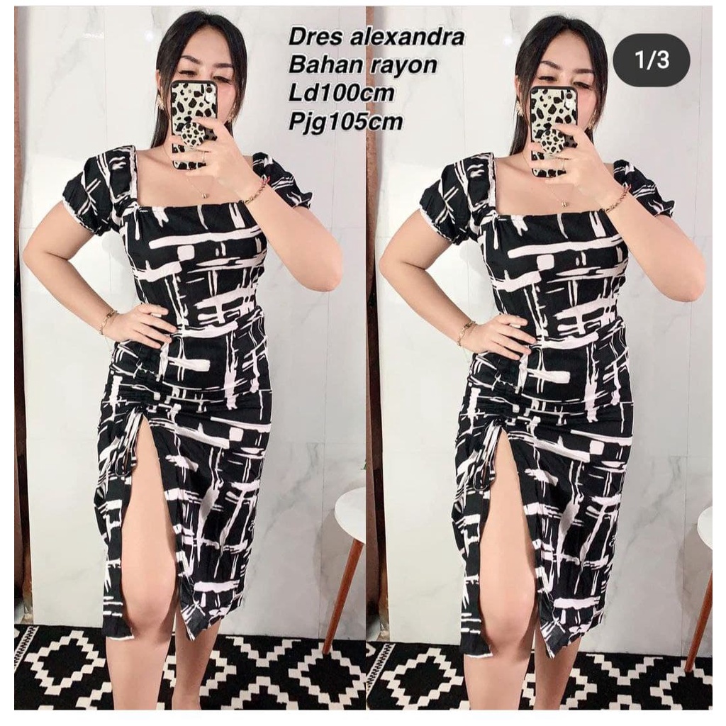 Dress Alexandra Alexsandra Midi Korean Style Sexy Bodycon