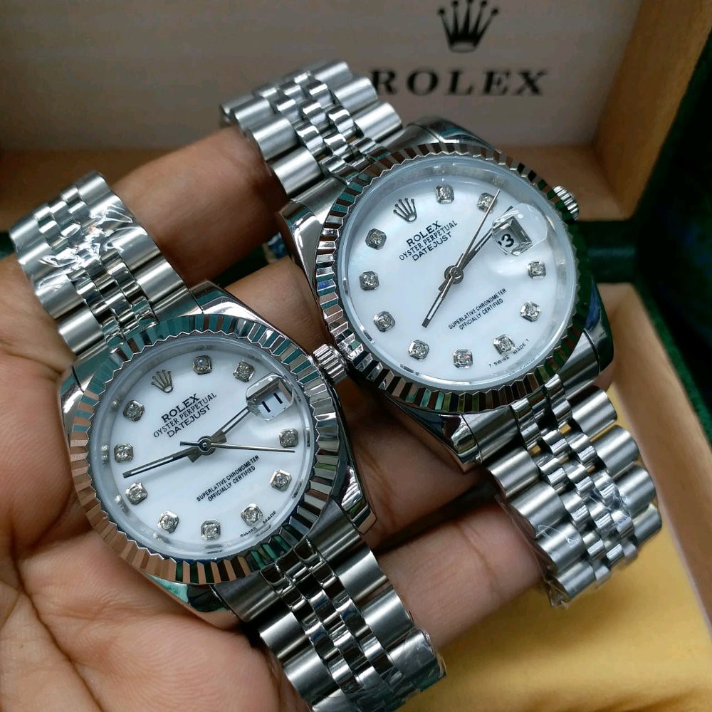 Jam Tangan Couple Rolex Datejust Silver Couple 36mm dan 28mm Premium