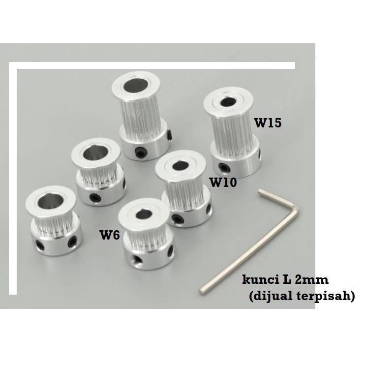 [HAEBOT] GT2 Pulley Pully Timing CNC 20T W15 Bore 4 5 6 6.35 8 CNC 3D Printer Lebar 15mm Puley 3D Printer Aluminium Pitch 2mm Aktuator Slider Router Mekanik 20 Teeth Gigi