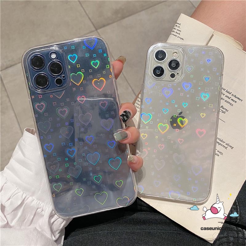 Soft Case Tpu Transparan Shockproof Motif Hati Untuk iPhone 13 12 11 X XR XS Max 6 6s 7 8 plus SE