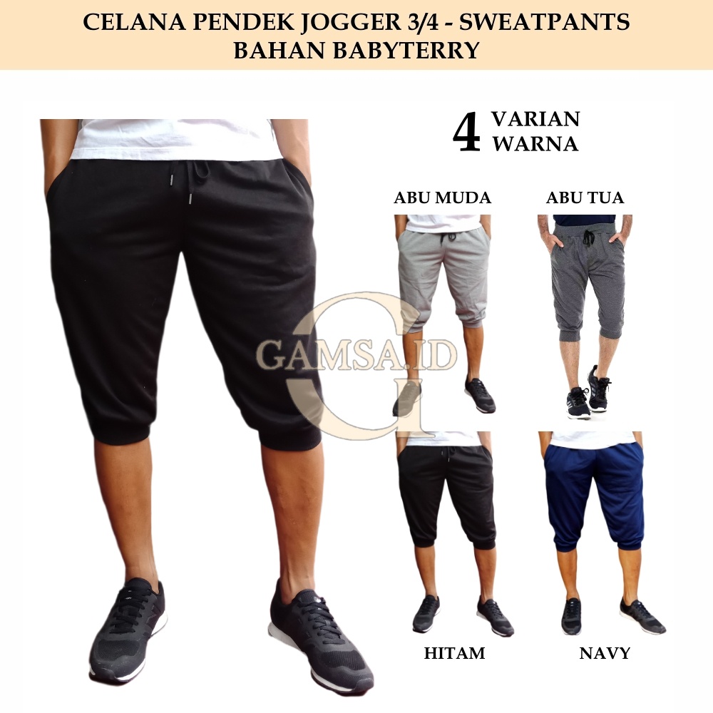 CELANA PENDEK JOGGER 3/4 PRIA WANITA CELANA SANTAI PANTAI TRAINING PENDEK OLAHRAGA JOGER PANTS SWEATPANTS 3/4 BAHAN BABYTERRY