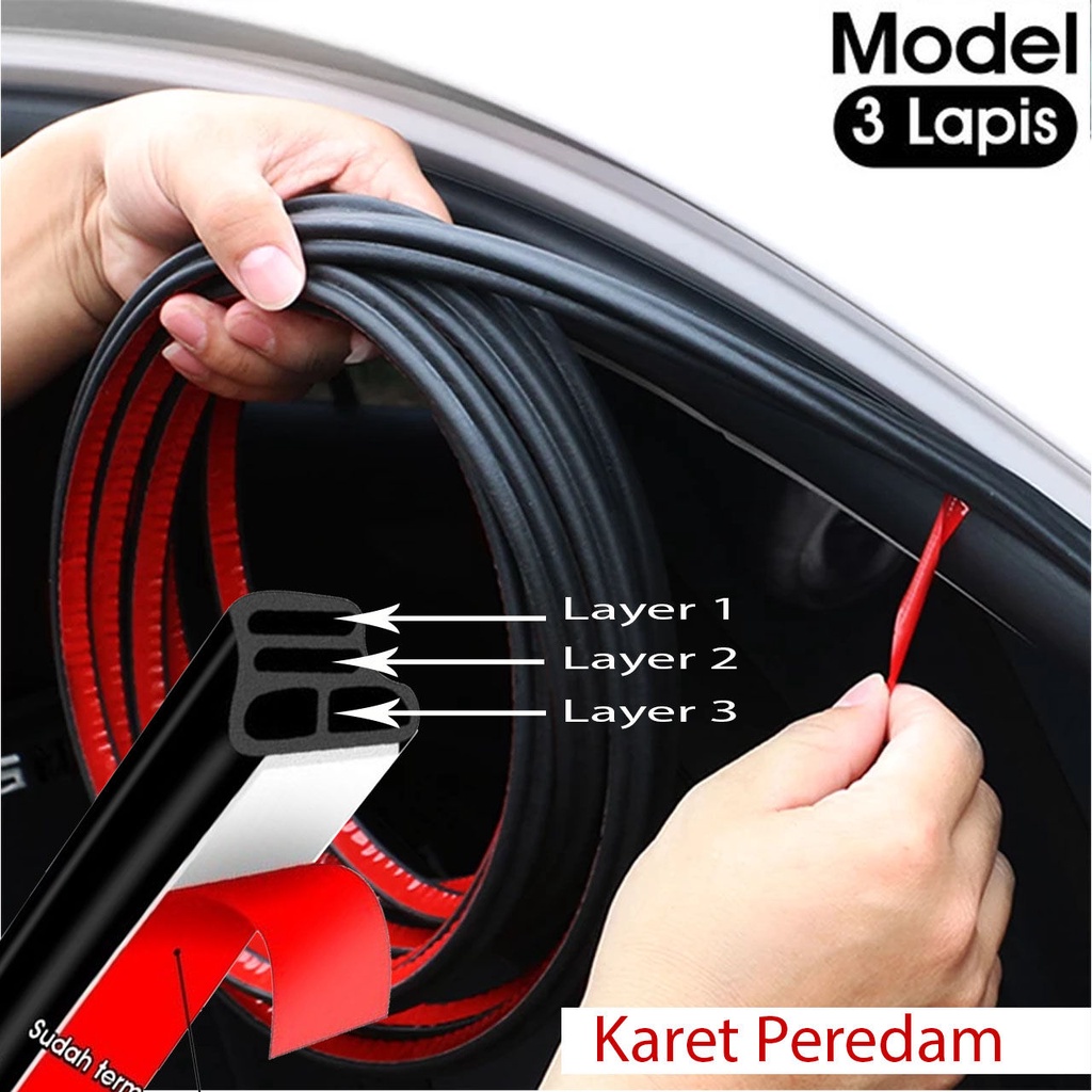 Karet Peredam Suara Pintu Mobil 3 Layer Peredam Kap Mesin Mobil 3 Lapis - List Karet Pelindung Peredam Pintu Mobil - Karet Peredam Pintu Mobil Universal 3 Layer